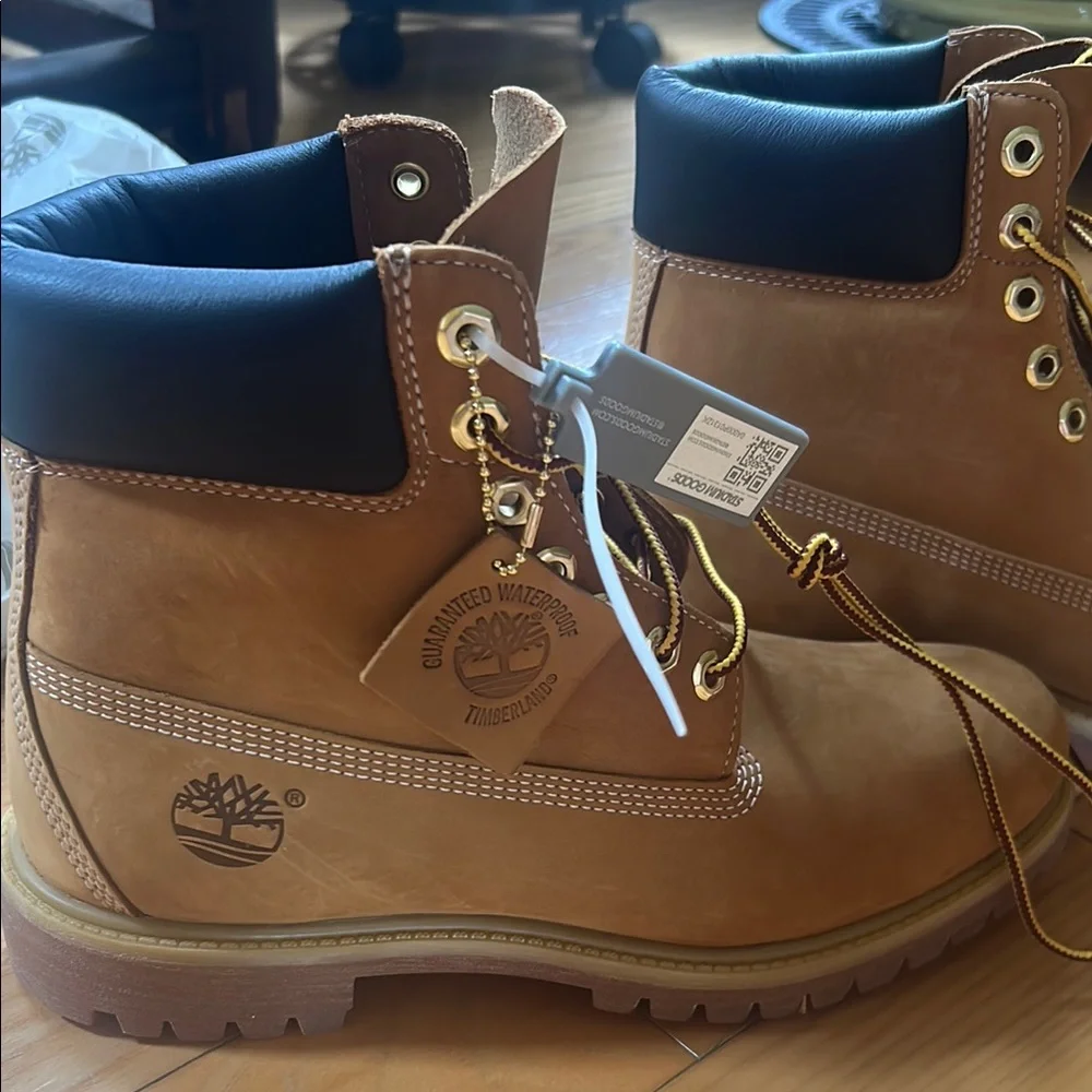 Timberland Premium 6 inch Waterproof Brown Wheat Nubuck Boots with Black Top New - Picture 2 of 10